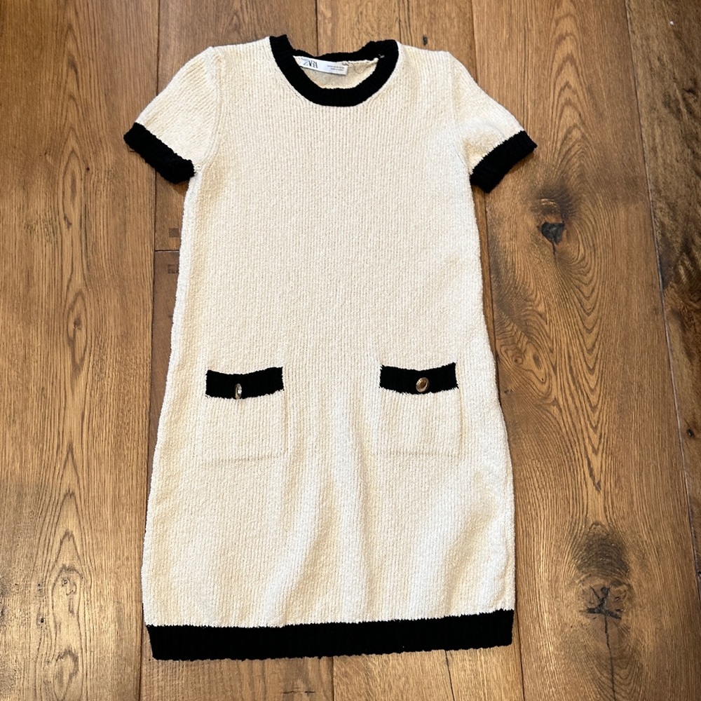 Zara Cream and Black Knit Dress